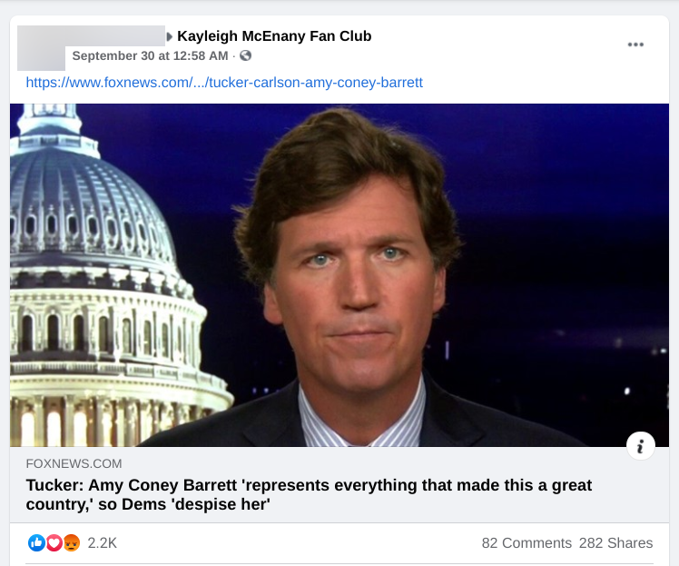 Facebook post inKayleigh McEnany Fan Club FB group