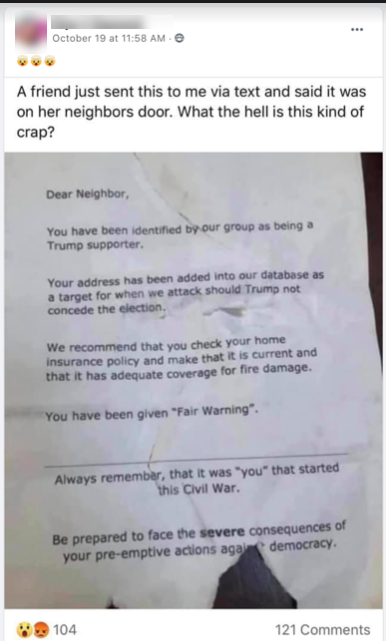 Voter disinfo flier -- QAnon #1