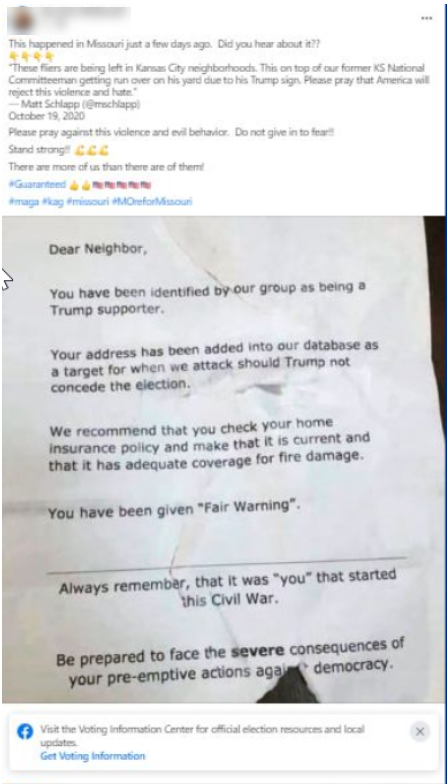 Image of Facebook post holding the Missouri flier