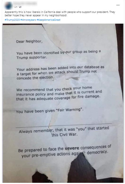 Image of Facebook post holding the California flier