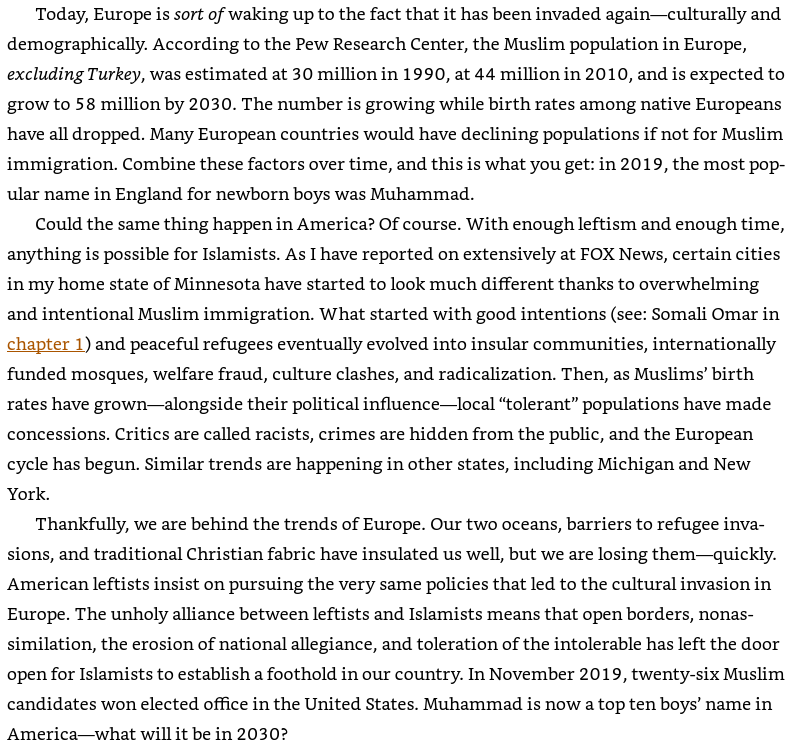An image from Pete Hegseth's book: Hegseth warned about “Muslims’ birth rates” in Michigan and the number of Muslim candidates who have won political office.