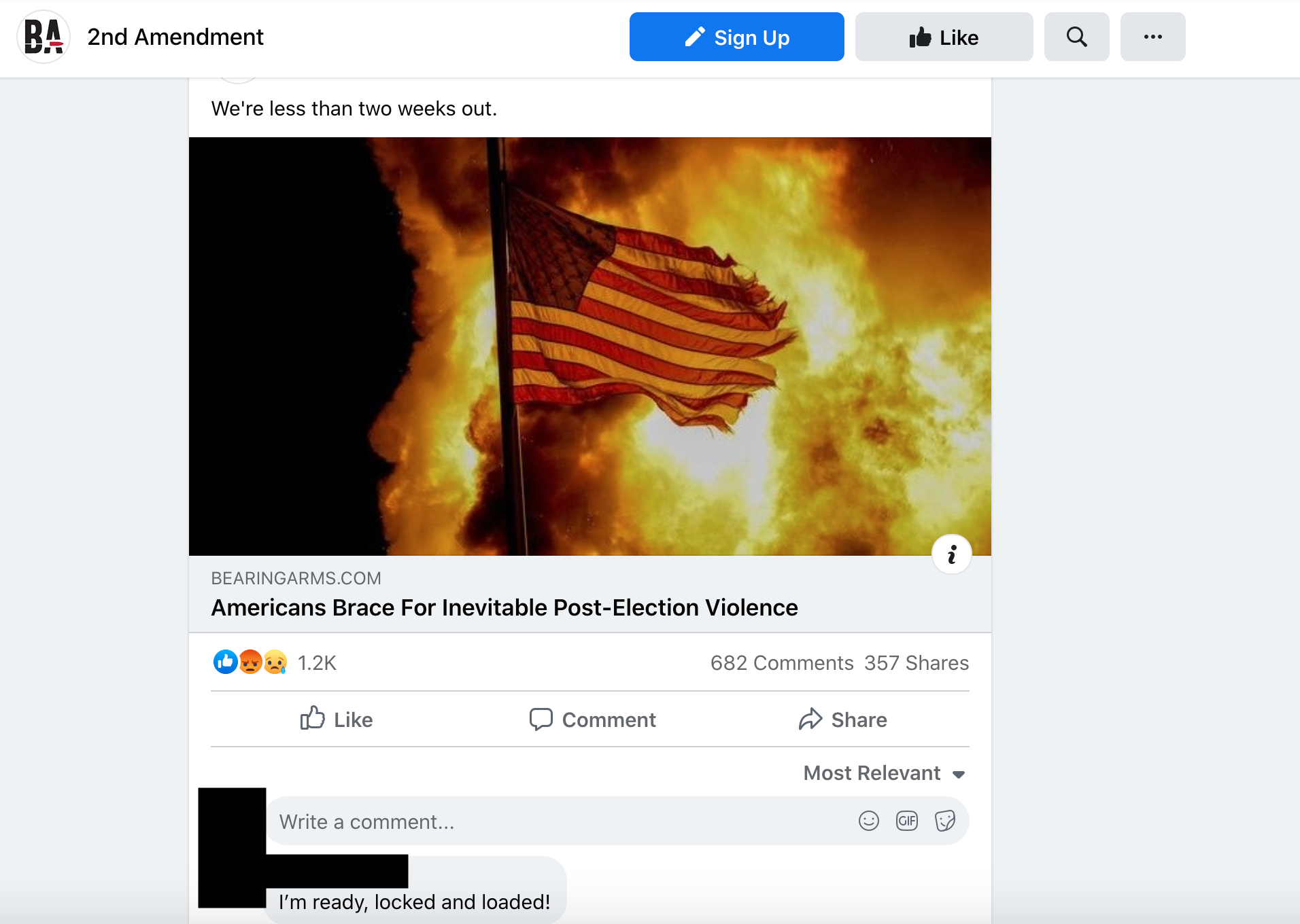Comments on Pro-gun Facebook pages predicting post-election violence 