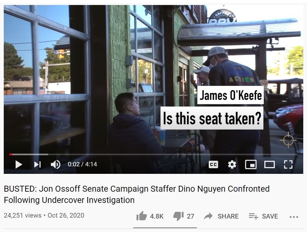 Project Veritas Action confronts an Ossoff Staffer 10/26/2020