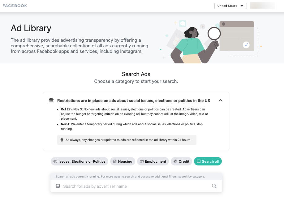 image of Facebook ad library