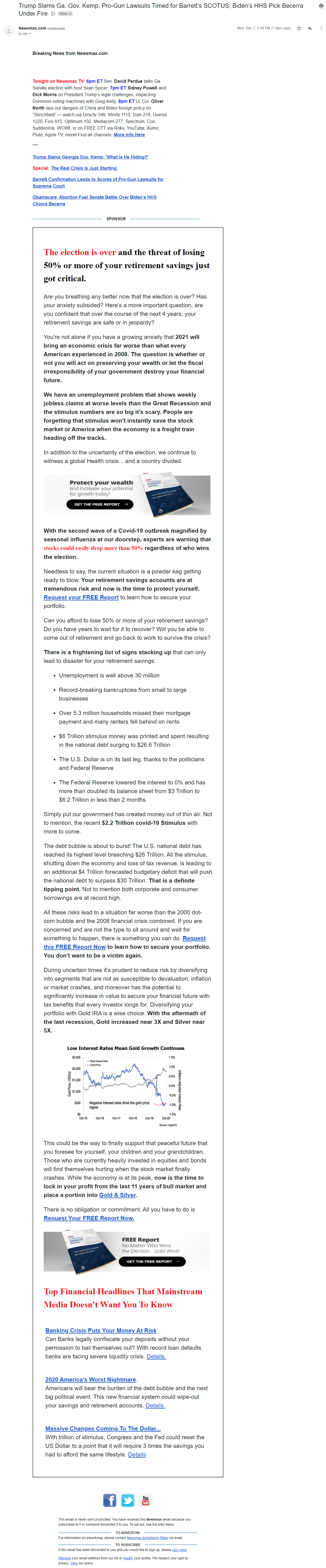 Newsmax's sponsored email for Allegiance Gold