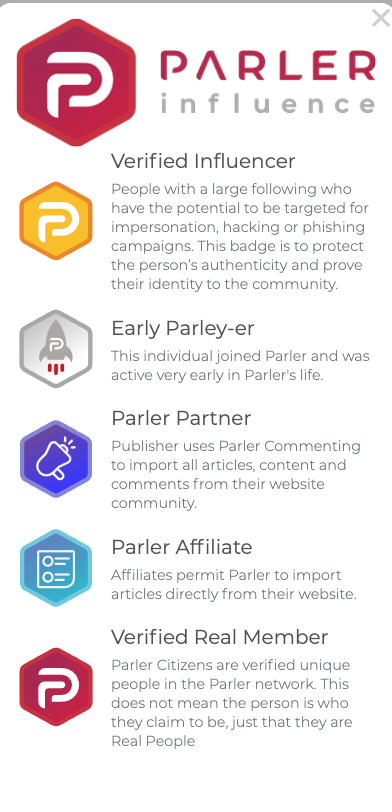 image of types of badges/designations on Parler