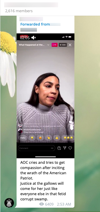 Telegram user threatens congresswoman AOC 