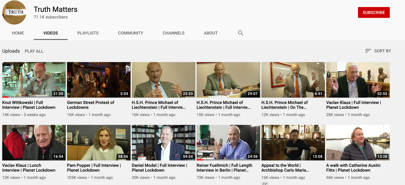 Planet Lockdown Truth Matters YouTube channel