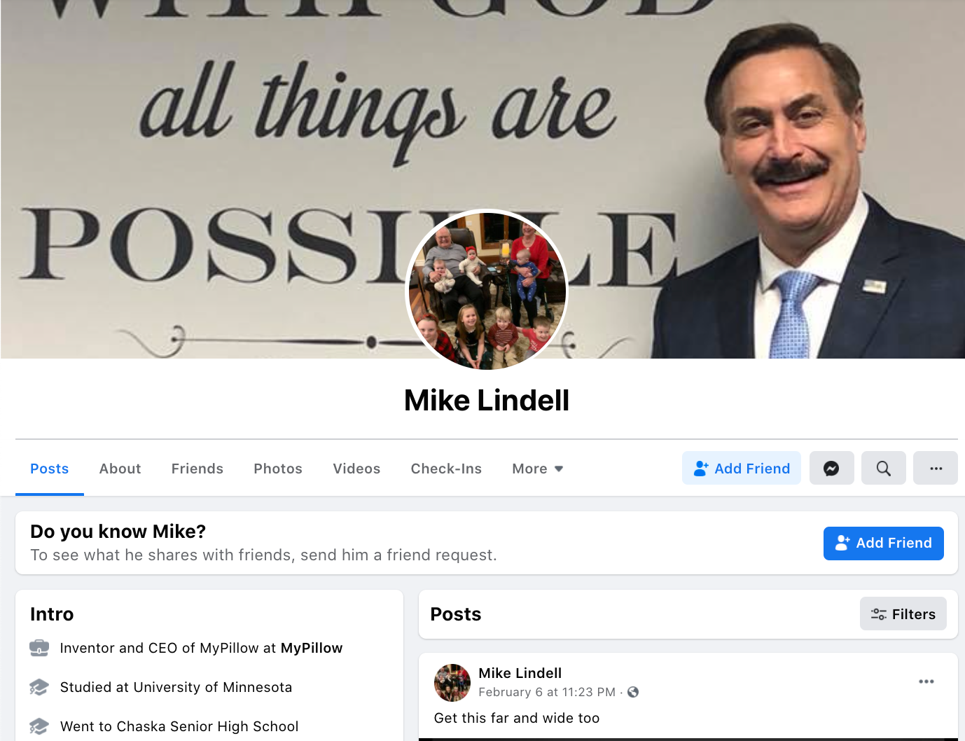 Mike Lindell personal Facebook 
