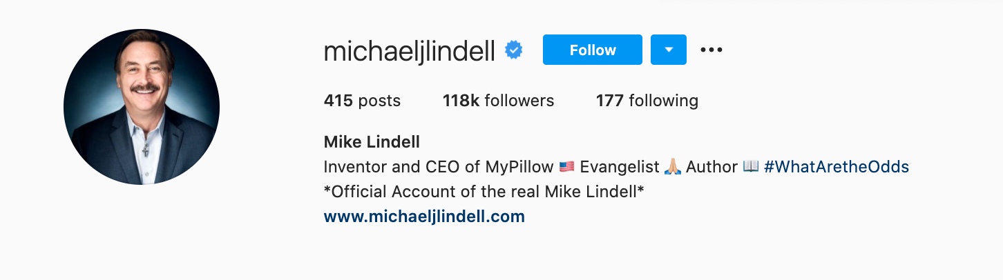 Mike Lindell's instagram page 