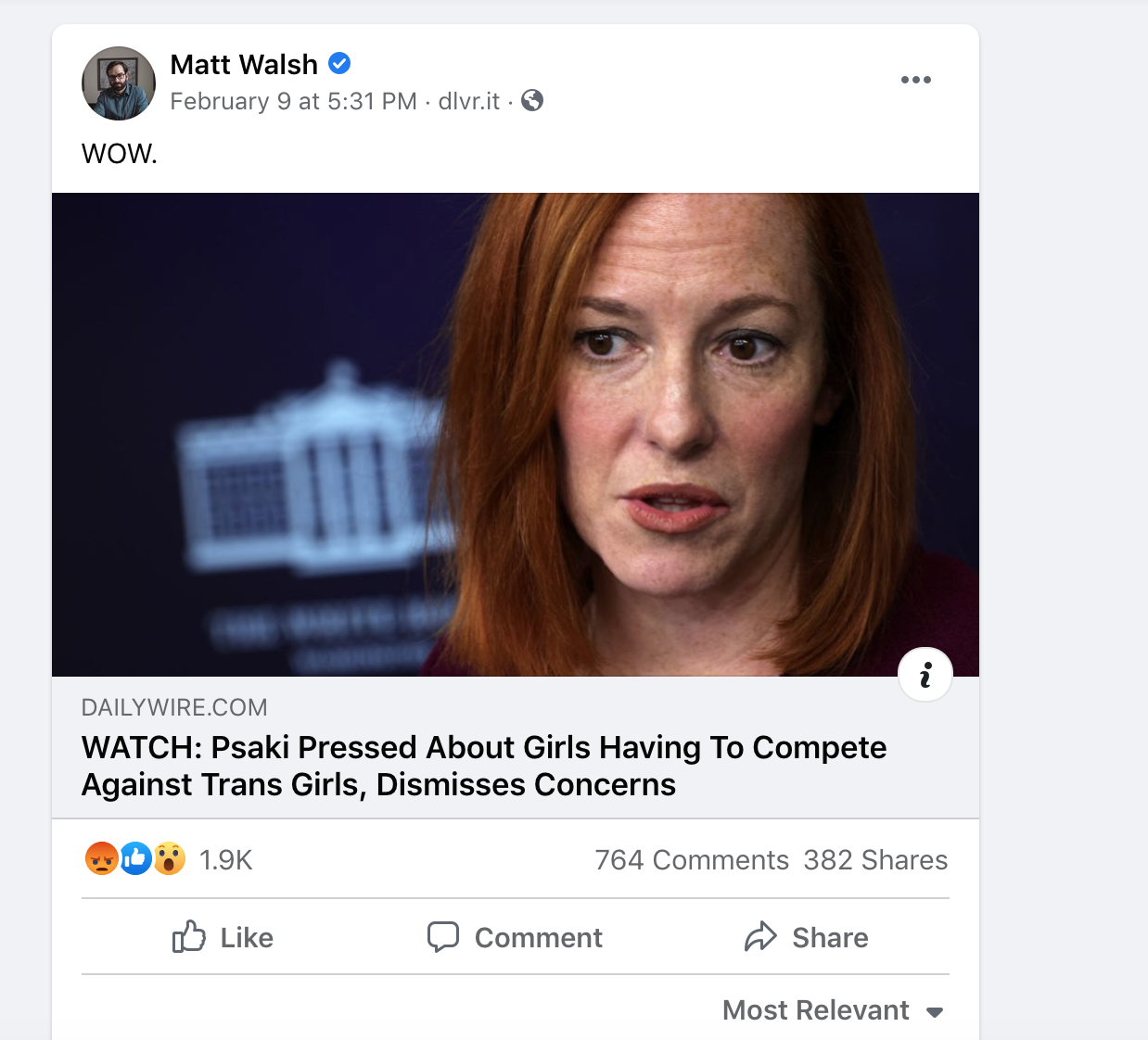 Walsh FB engagement WH briefing 