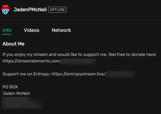 Jaden McNeil Trovo fundraising