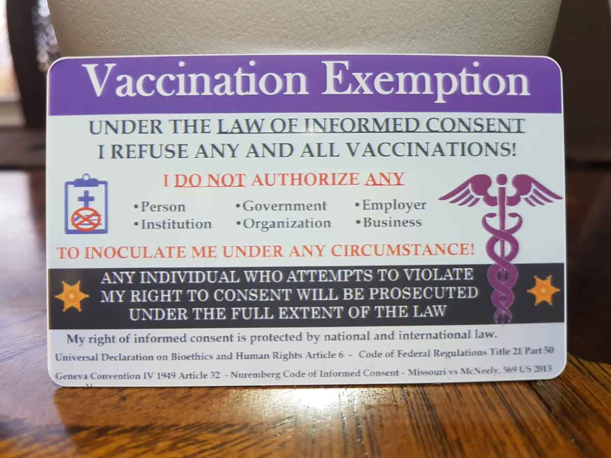 image of supposed "vaccination exemption card"