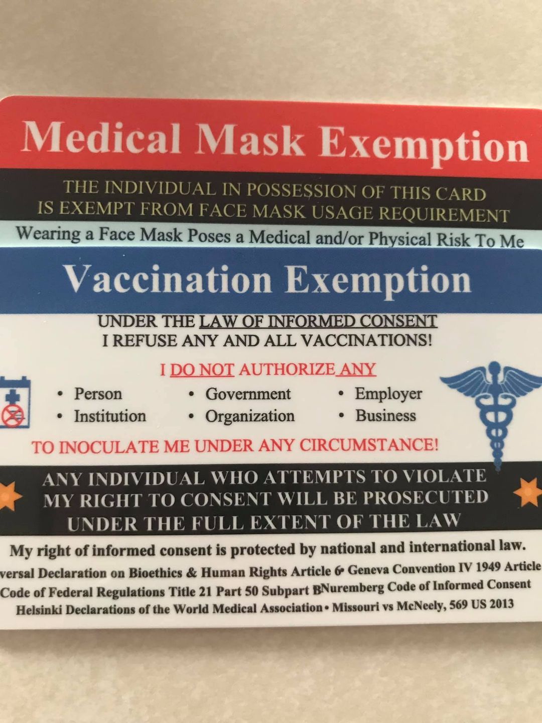 image of supposed "vaccination exemption card"