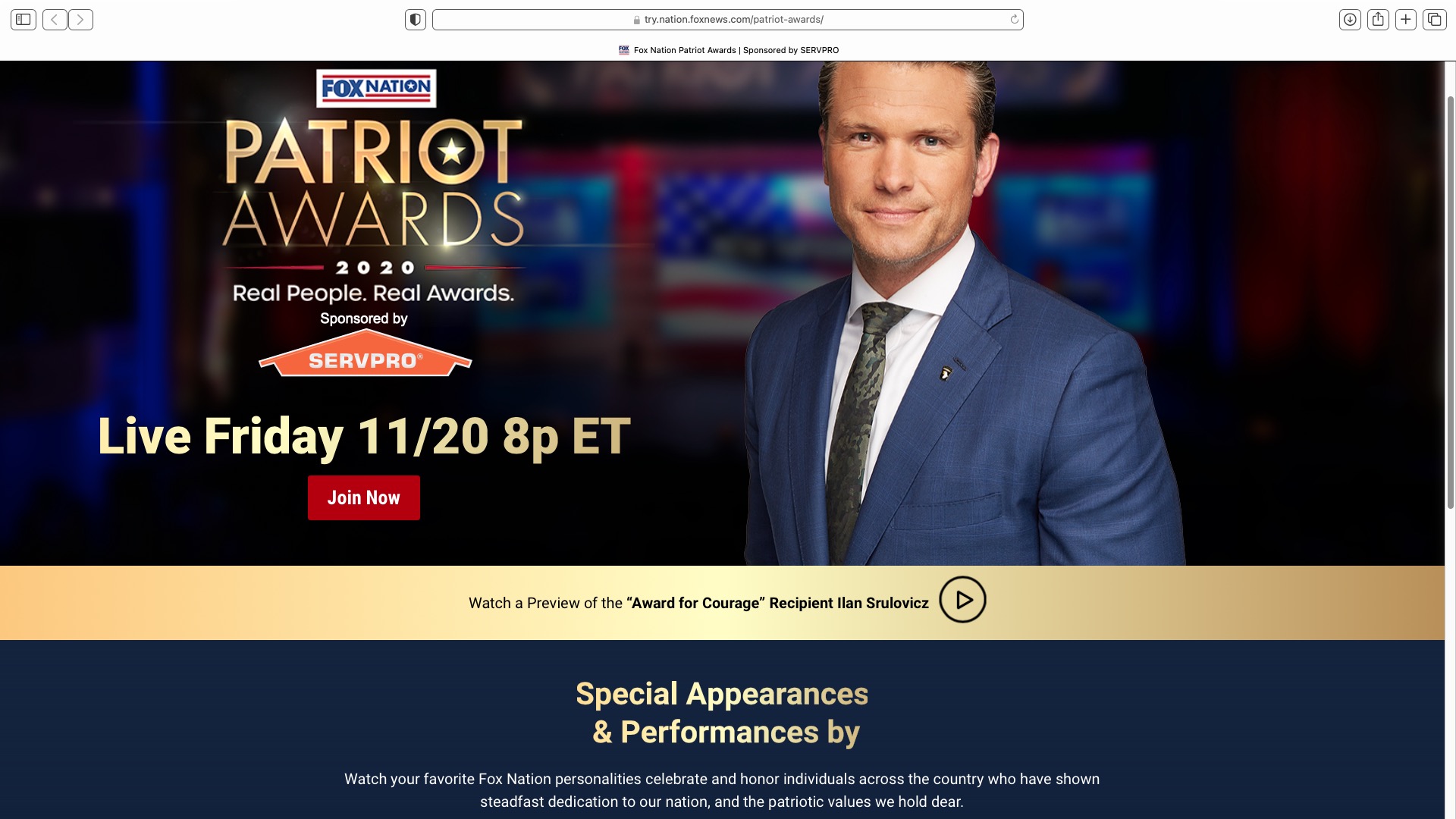screen grab - Fox Nation Patriot Awards 2020