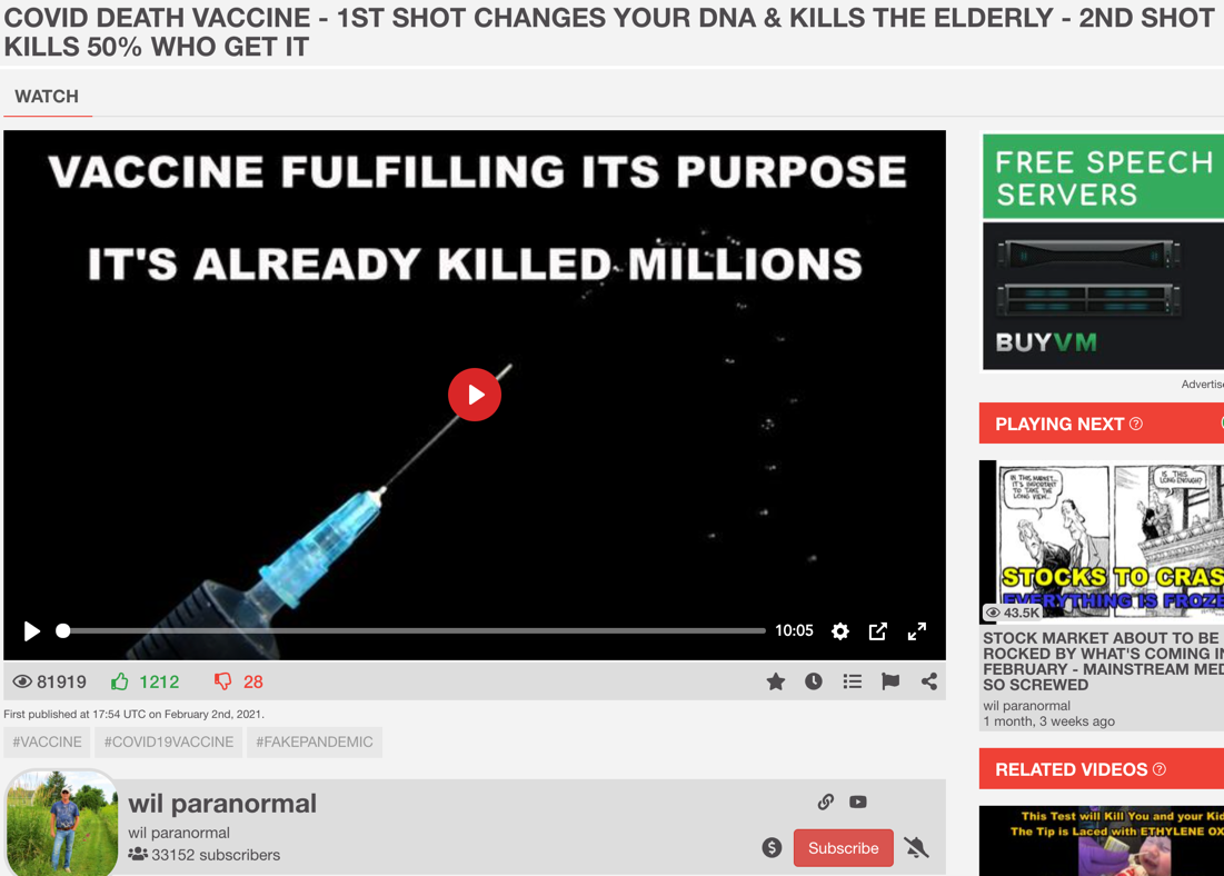 Anti-vaxx video Bitchute
