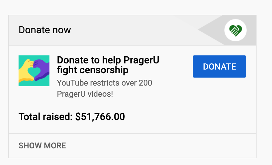 PragerU YouTube Giving total 3.30.21