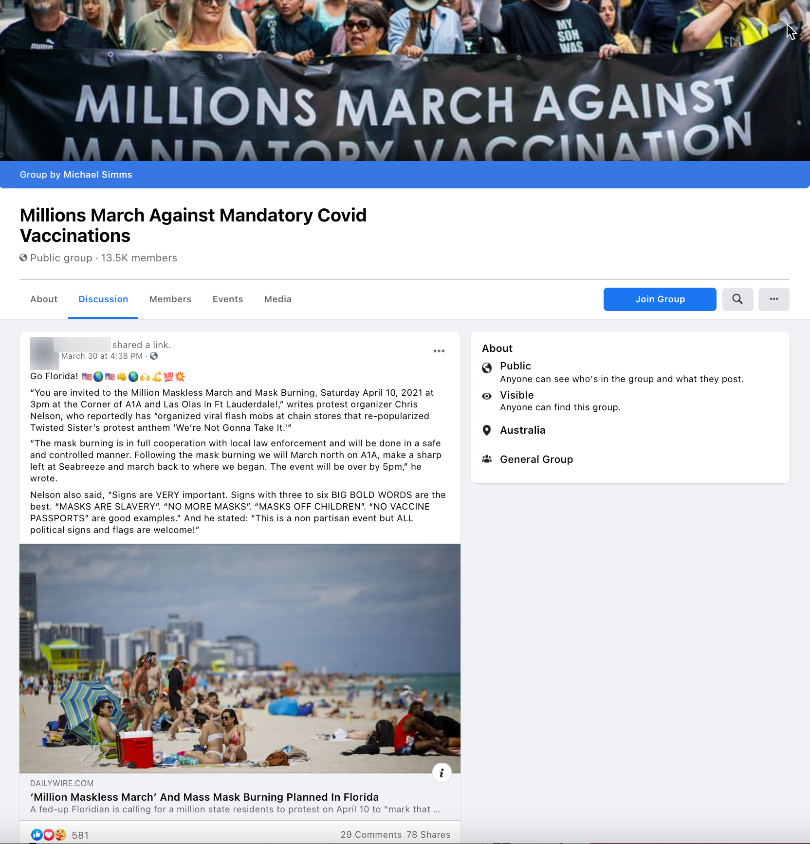 image of facebook post