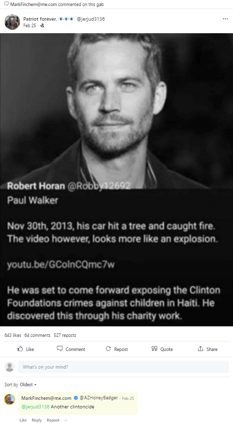 Mark Finchem endorses Paul Walker conspiracy theory