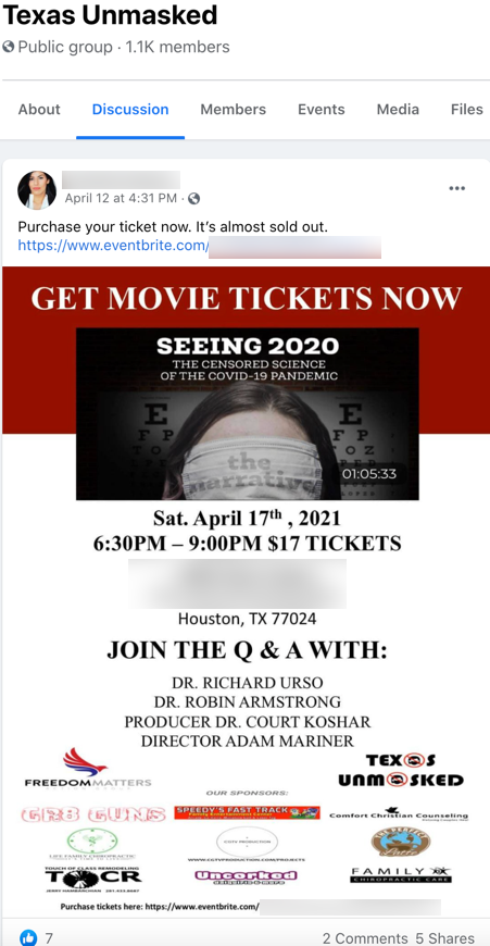 America's Frontline Doctors Eventbrite page Facebook1