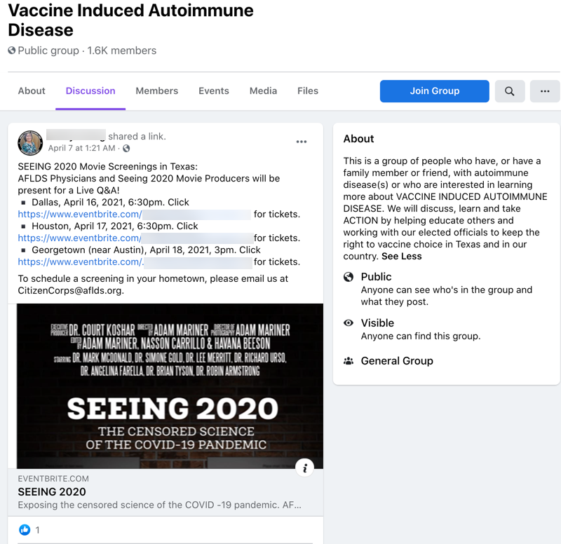 America's Frontline Doctors Eventbrite page Facebook2