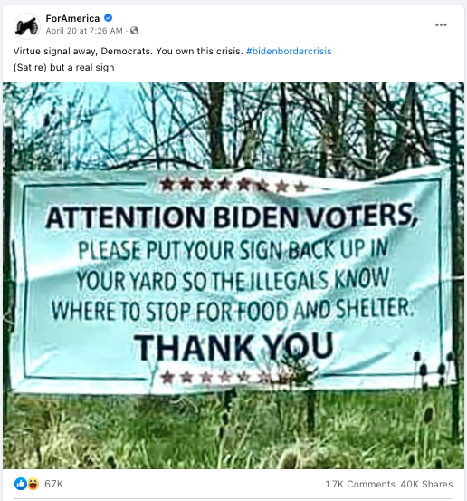 screenshot of a Facebook post from For America