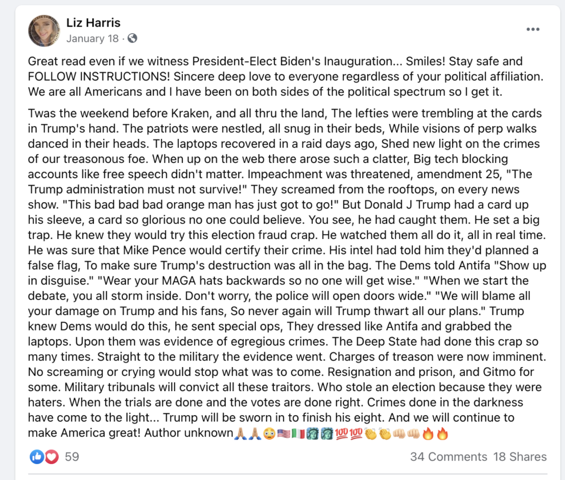 QAnon Facebook post
