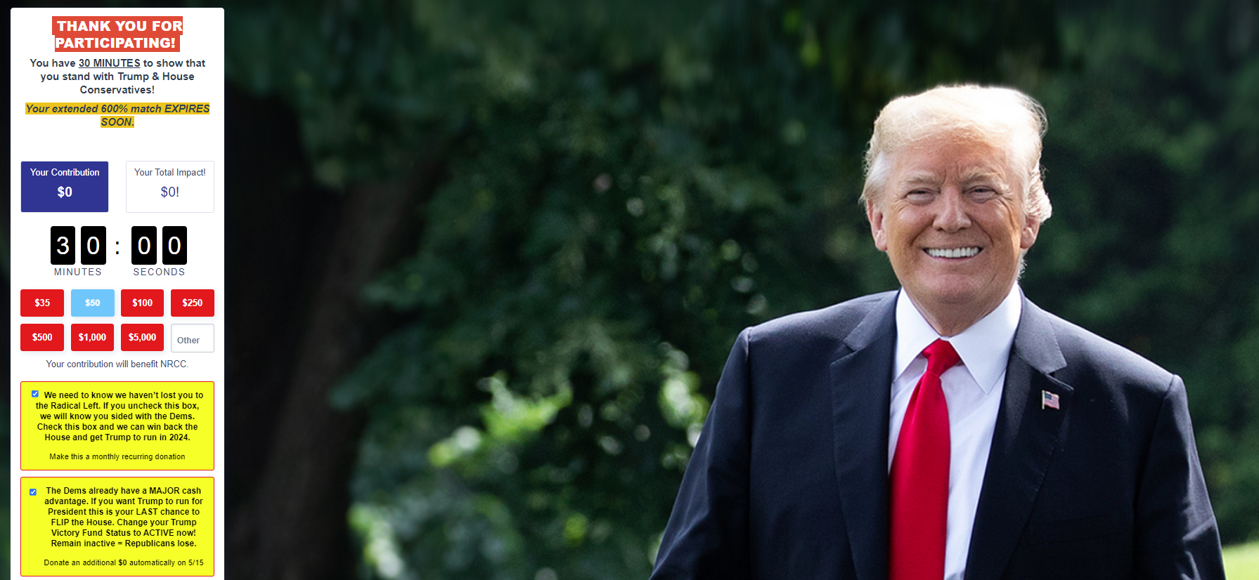 NRCC fundraising page from Tucker Carlson email