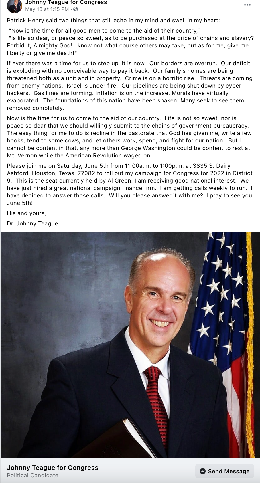 Johnny Teague 2022 campaign
