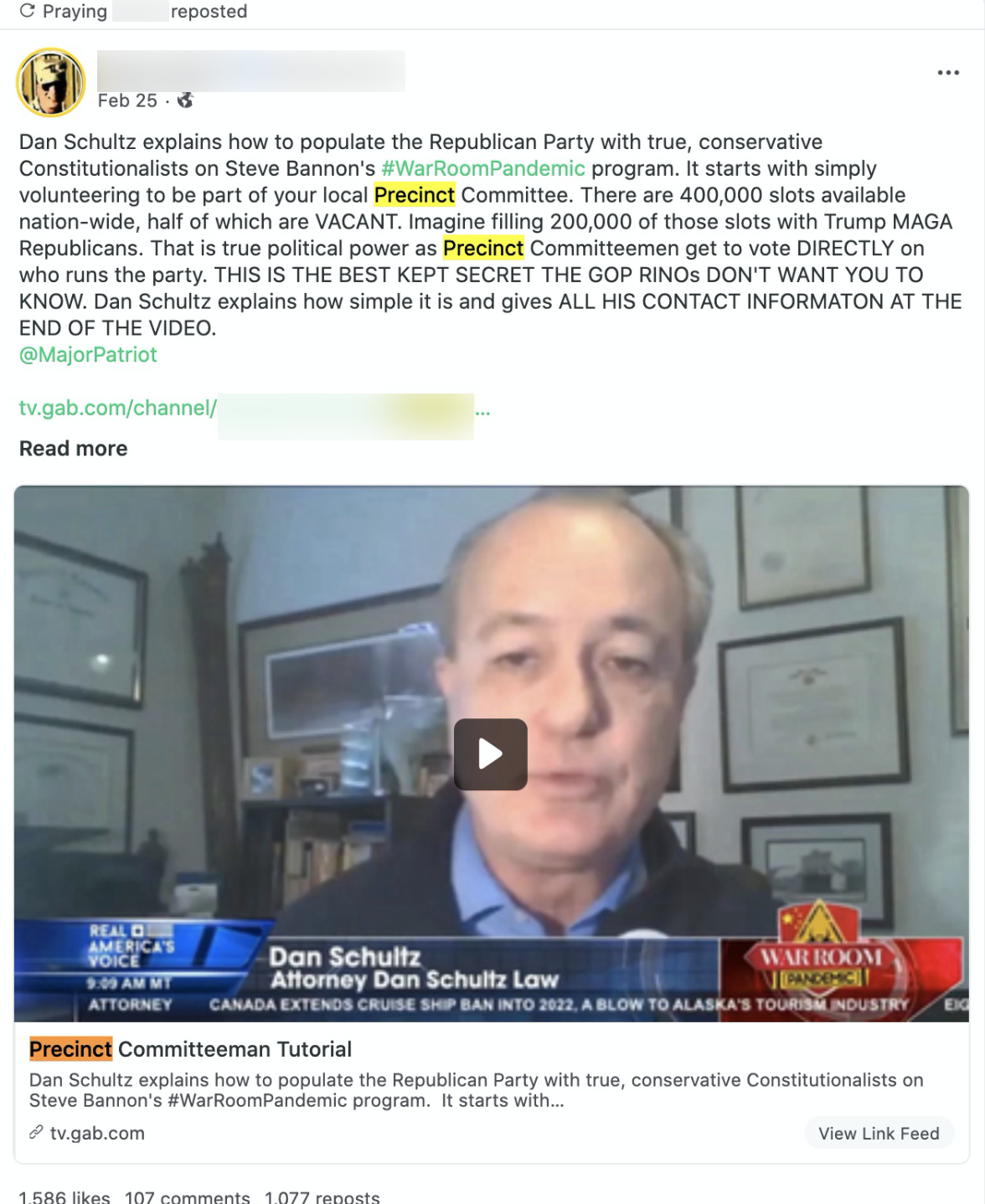 QAnon influencers Schultz post