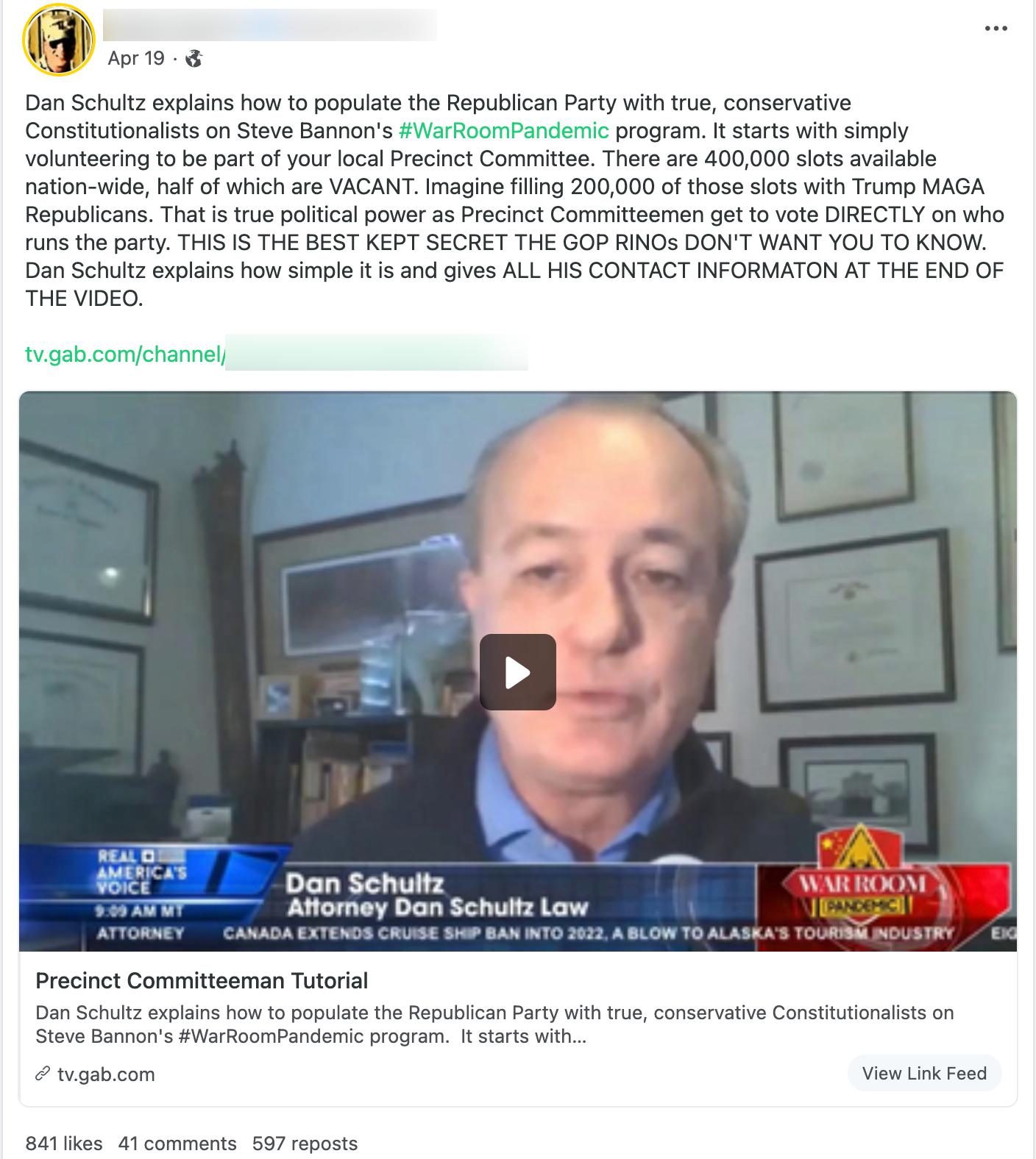 QAnon influencers Schultz post2