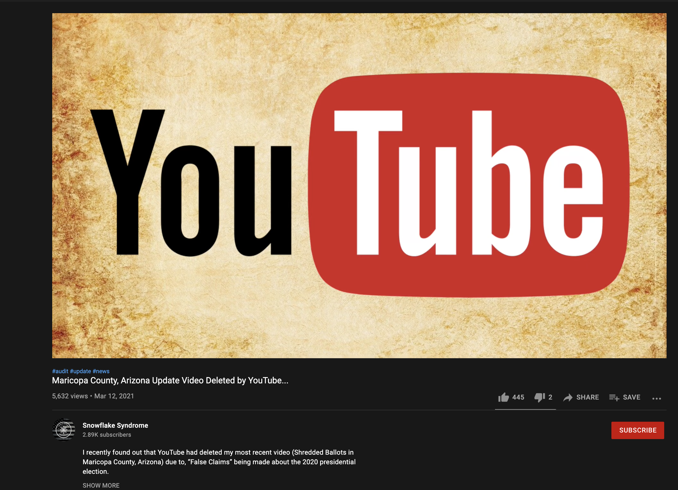 Maricopa County, Arizona Update Video Deleted by YouTube...