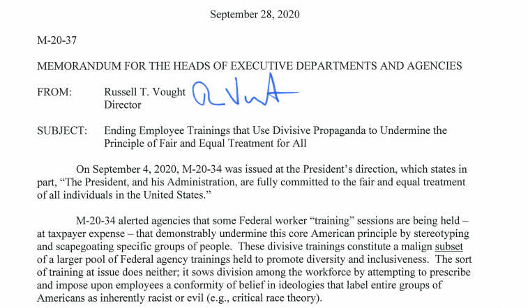 Russ Vought memorandum on critical race theory training  