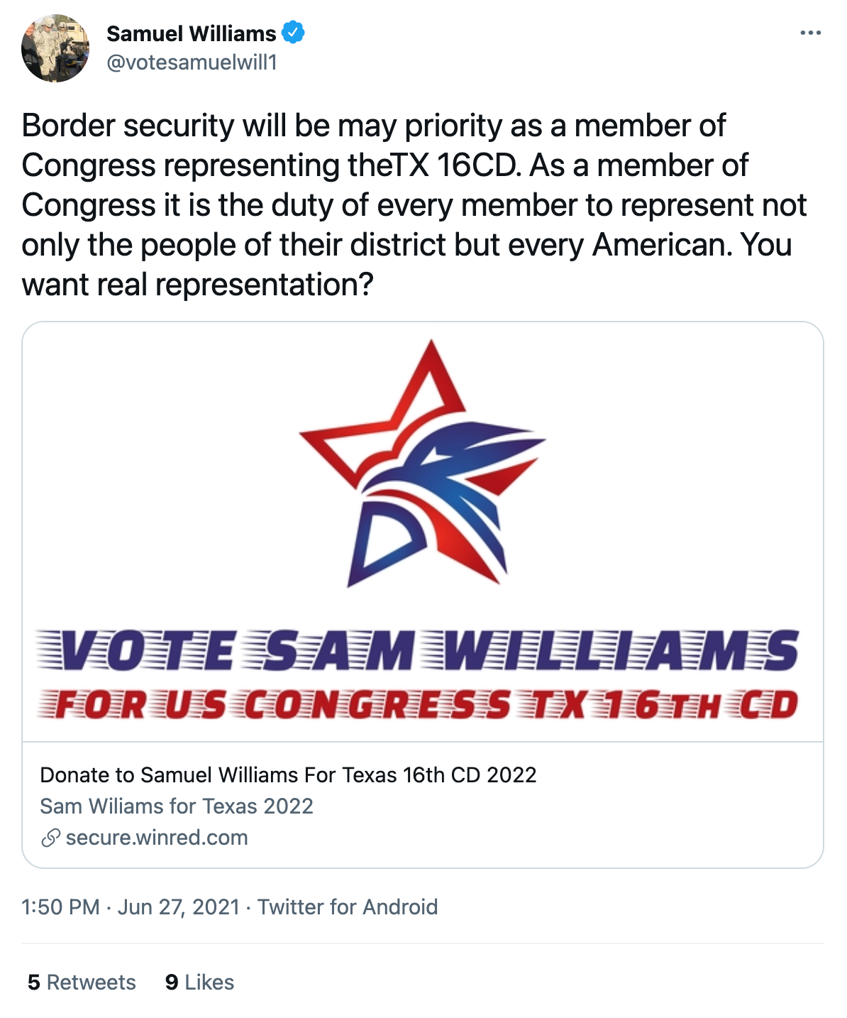 Samuel Williams 2022 campaign