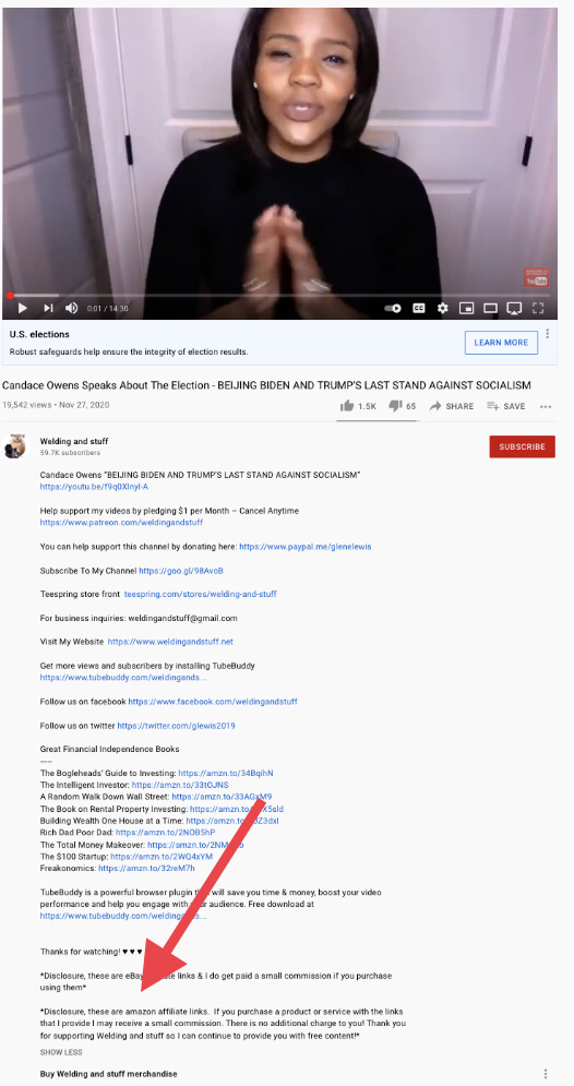 Screenshot of a YouTube video featuring Candace Owens discussing election integrity 