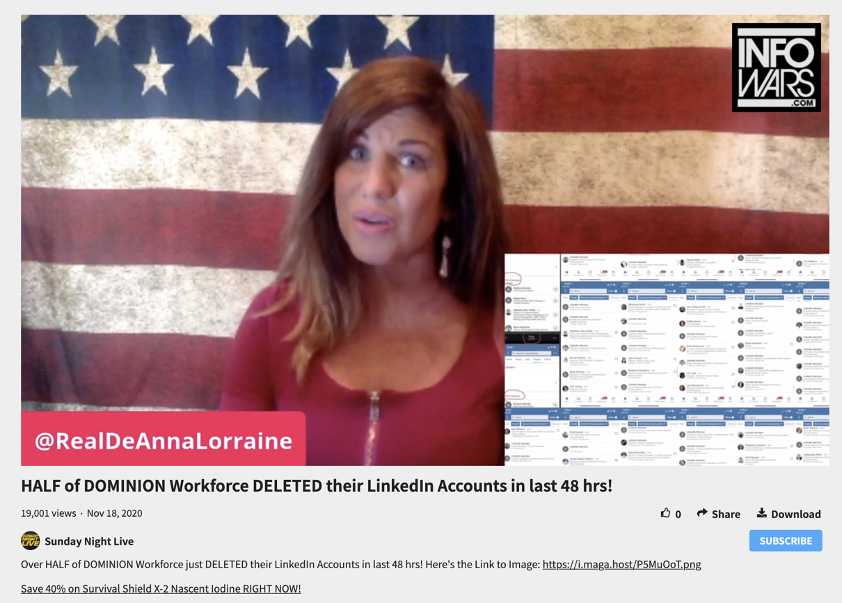 Infowars shows Dominion employees LinkedIn accounts