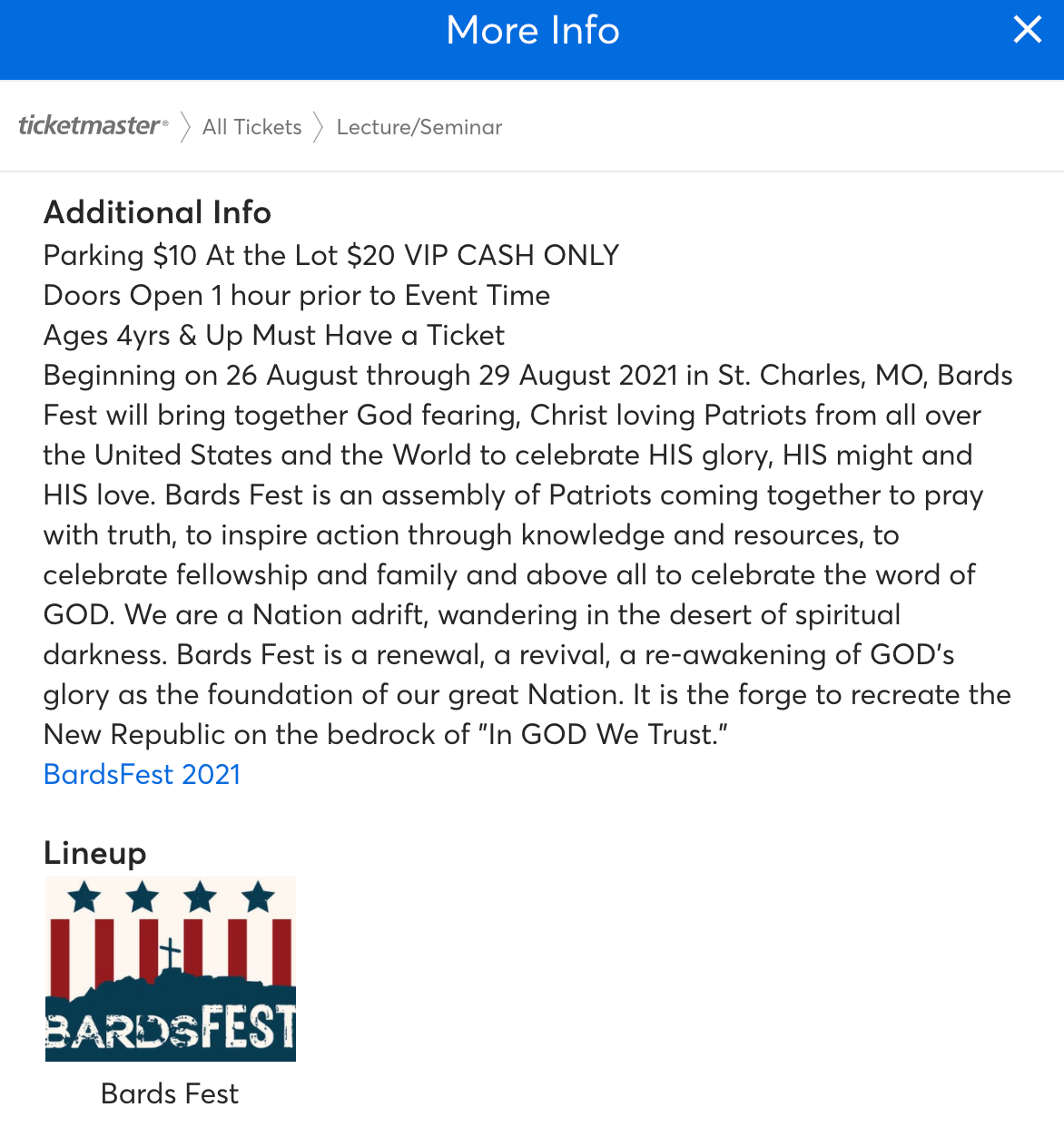 BardsFest Ticketmaster