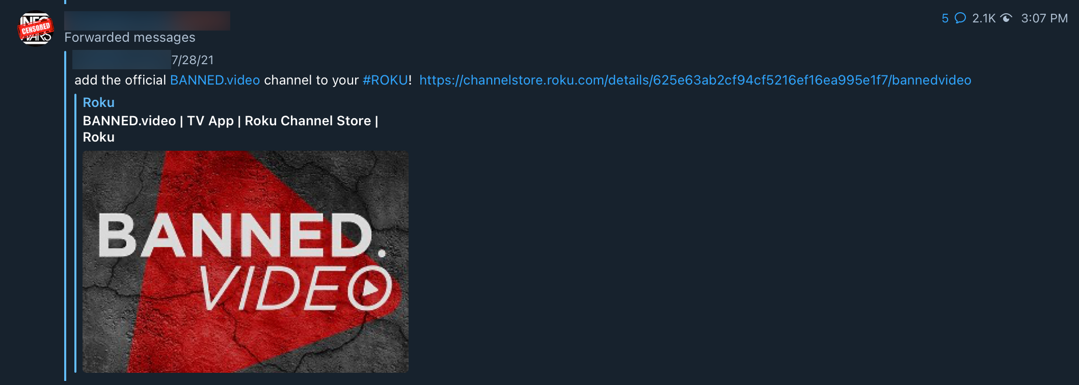 Infowars channel Roku promotion