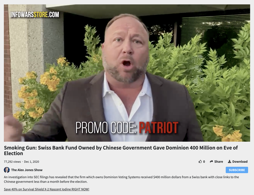 Infowars Store ad follows Dominion ownership lies