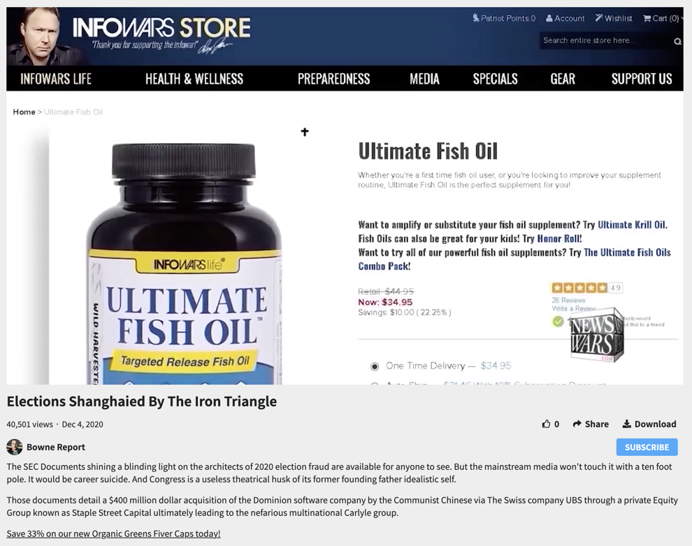 Infowars Store ad follows false claim Dominion linked to Osama bin Laden