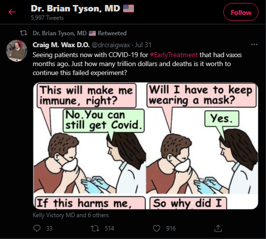 Tyson retweeted content portraying vaccines as potentially harmful.