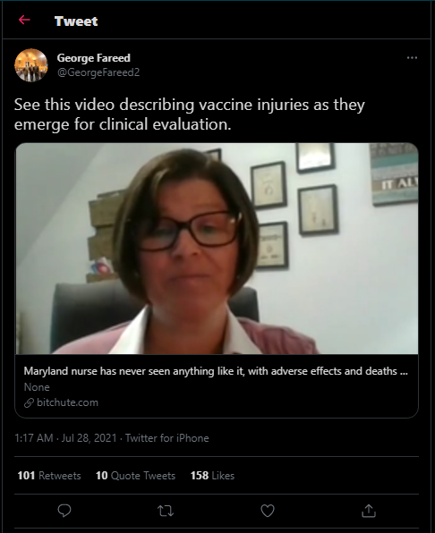 Fareed promoted video “describing vaccine injuries as they emerge for clinical evaluation.”