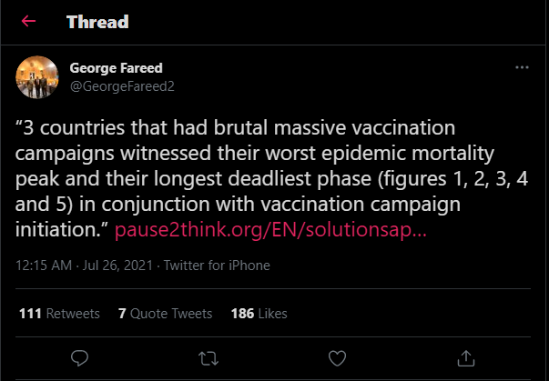 Fareed: “‘3 countries that had brutal massive vaccination campaigns witnessed their worst epidemic mortality peak and their longest deadliest phase (figures 1, 2, 3, 4 and 5) in conjunction with vaccination campaign initiation.’