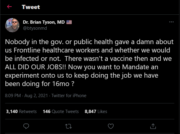 Tyson: The US Government wants to “mandate an experiment onto” doctors by requiring a COVID-19 vaccination.