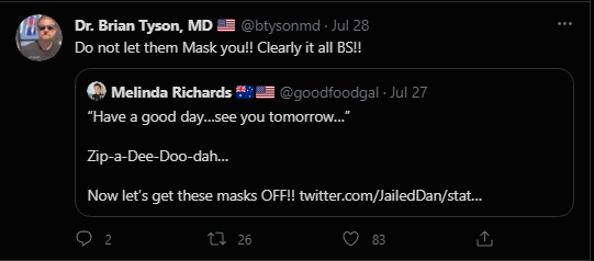 Tyson: “Do not let them Mask you!! Clearly it all BS!!”