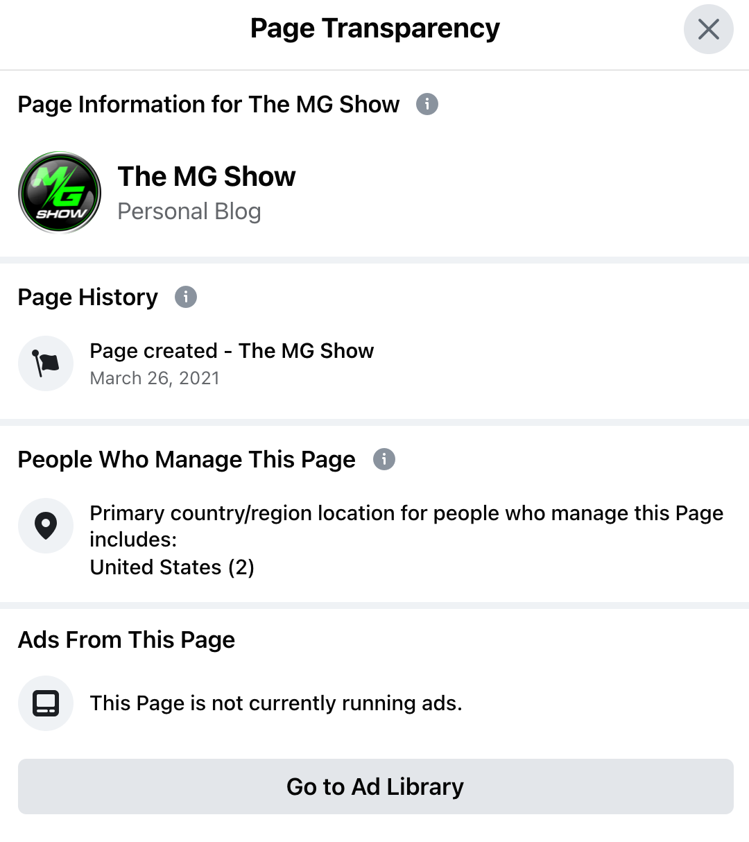 MG Show Facebook Page Transparency