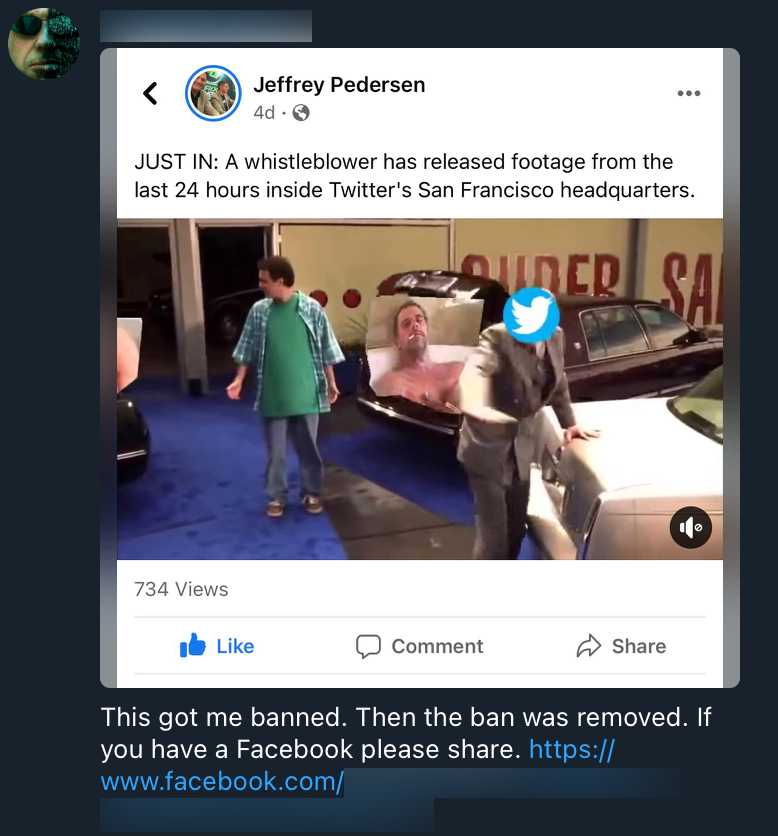 Jeffrey Pedersen Facebook ban claim