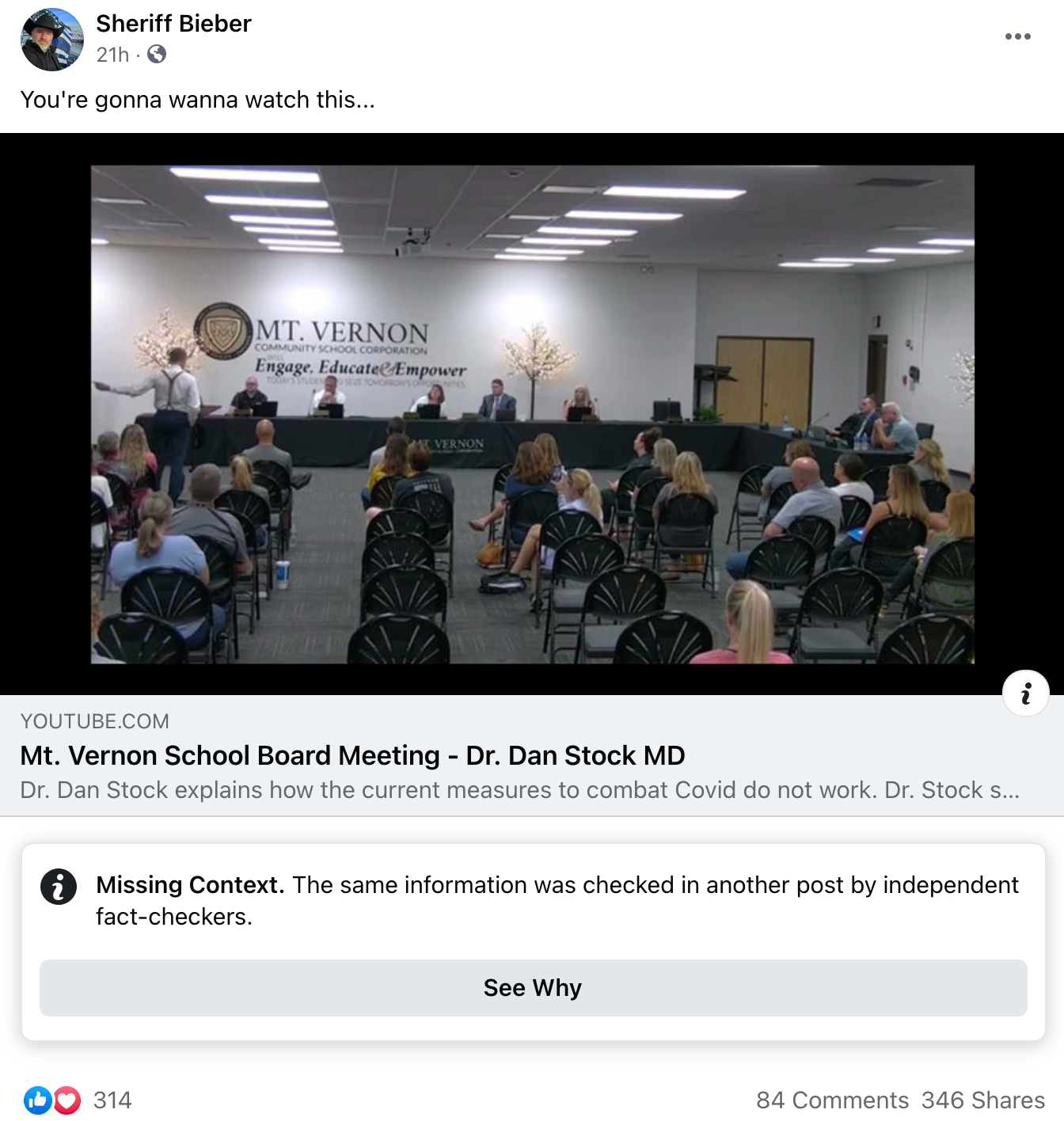 Sheriff Bieber Facebook post