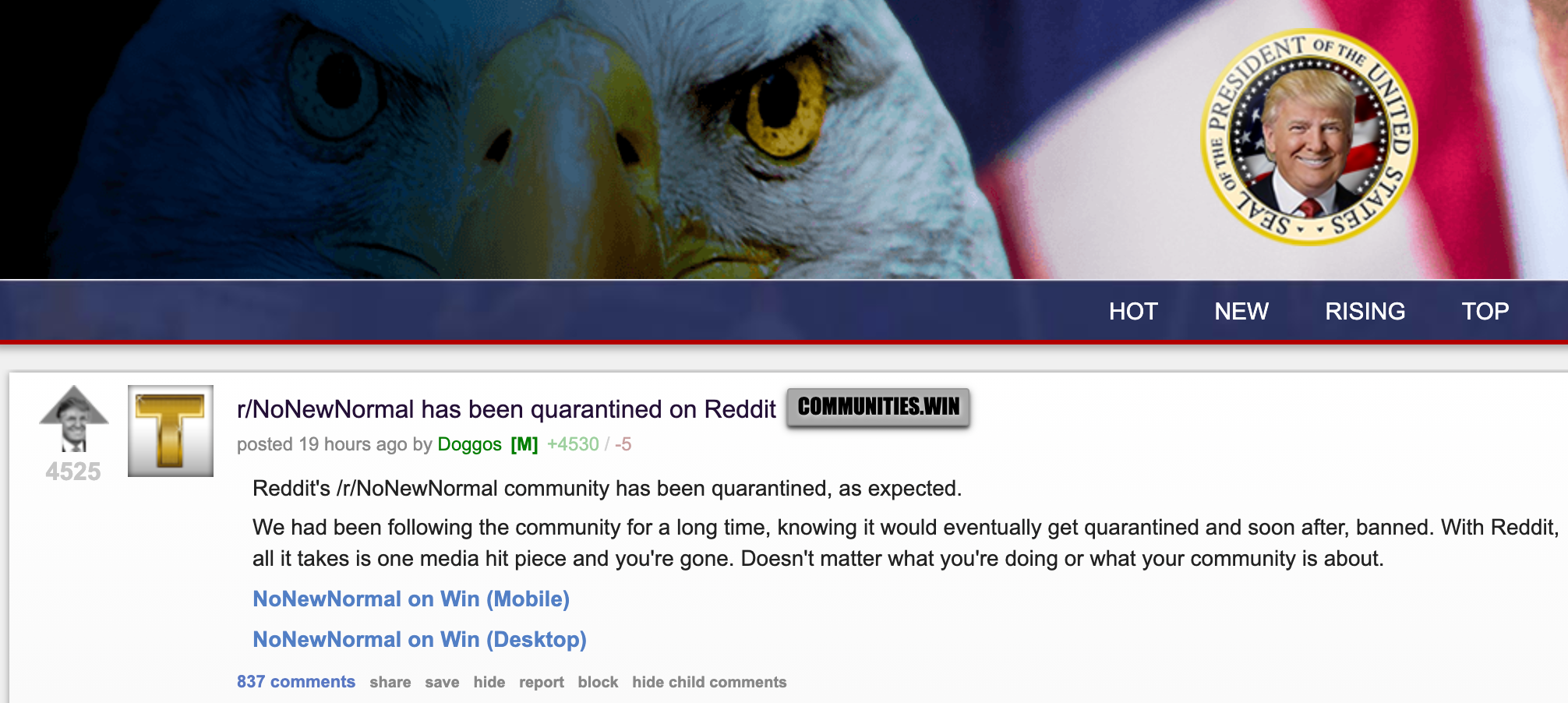 TheDonald NoNewNormal announcement