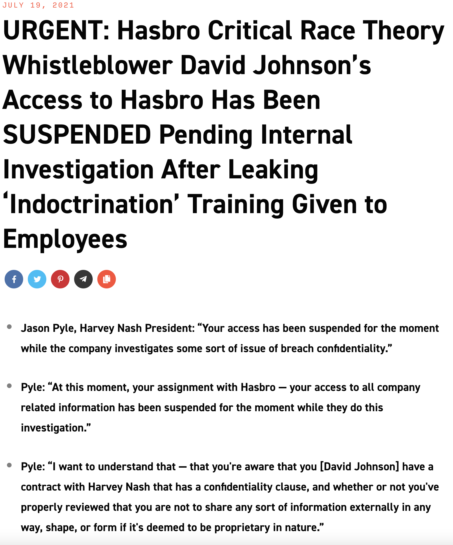 Article explaining that Project Veritas "insider" David Johnson was not suspended from his job, but from one of the contracts he worked on. 